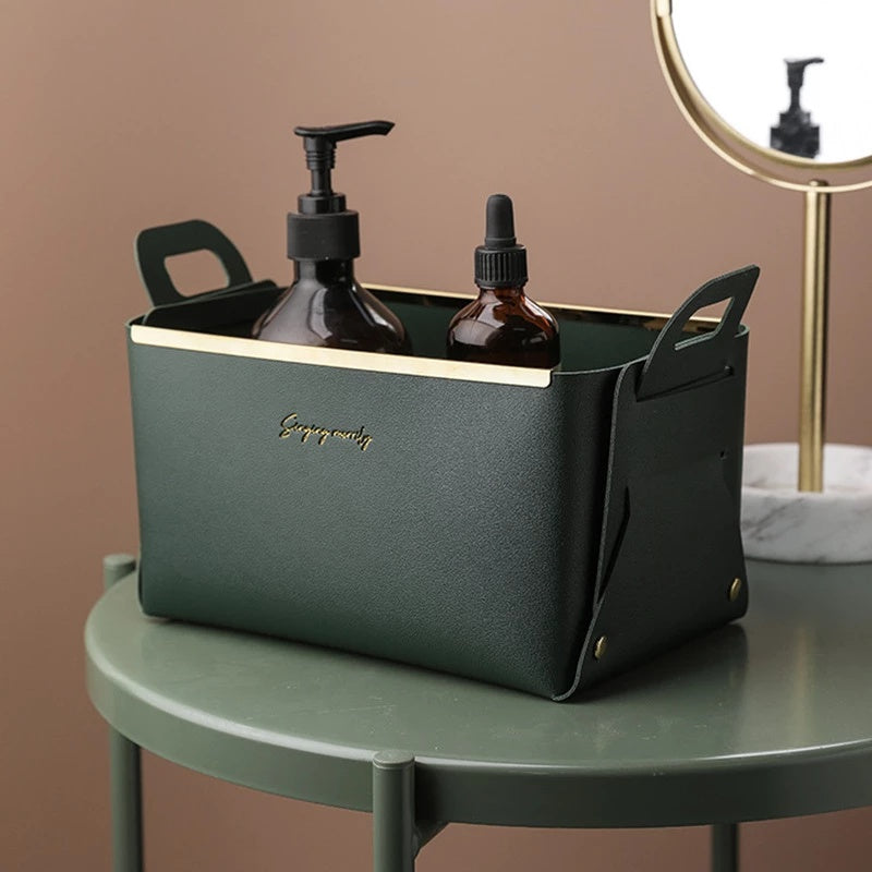 Nordic Desktop PU Leather Large Storage Box Folding Living Room Bedroom Sundries Jewelry Key Tray Decor Cosmetic Storage Baskets - DropOnline.co