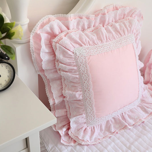 Top Luxury Khaki European Embroidery Cushion Cover Big Ruffle Lace Wrinkle Pillow Cover Cake Layers Princess Bedding Pillowcase - DropOnline.co