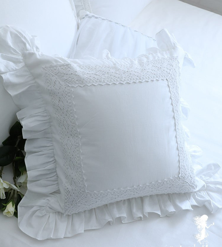 Top Luxury Khaki European Embroidery Cushion Cover Big Ruffle Lace Wrinkle Pillow Cover Cake Layers Princess Bedding Pillowcase - DropOnline.co