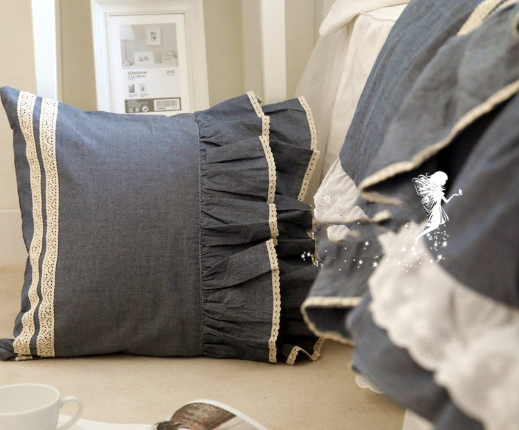 Top Luxury Khaki European Embroidery Cushion Cover Big Ruffle Lace Wrinkle Pillow Cover Cake Layers Princess Bedding Pillowcase - DropOnline.co