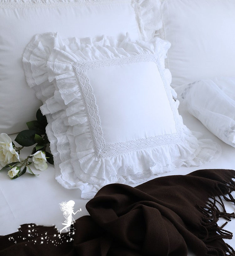 Top Luxury Khaki European Embroidery Cushion Cover Big Ruffle Lace Wrinkle Pillow Cover Cake Layers Princess Bedding Pillowcase - DropOnline.co