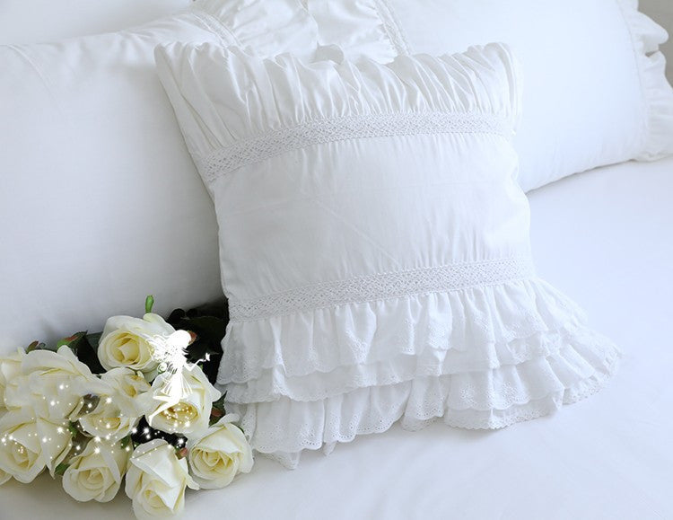 Top Luxury Khaki European Embroidery Cushion Cover Big Ruffle Lace Wrinkle Pillow Cover Cake Layers Princess Bedding Pillowcase - DropOnline.co