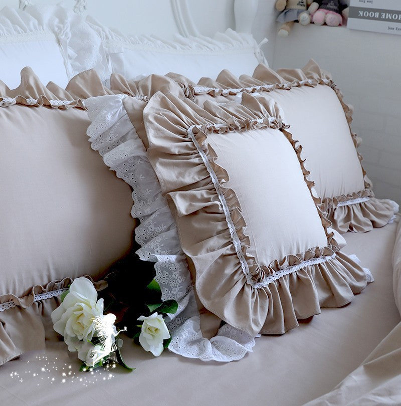 Top Luxury Khaki European Embroidery Cushion Cover Big Ruffle Lace Wrinkle Pillow Cover Cake Layers Princess Bedding Pillowcase - DropOnline.co