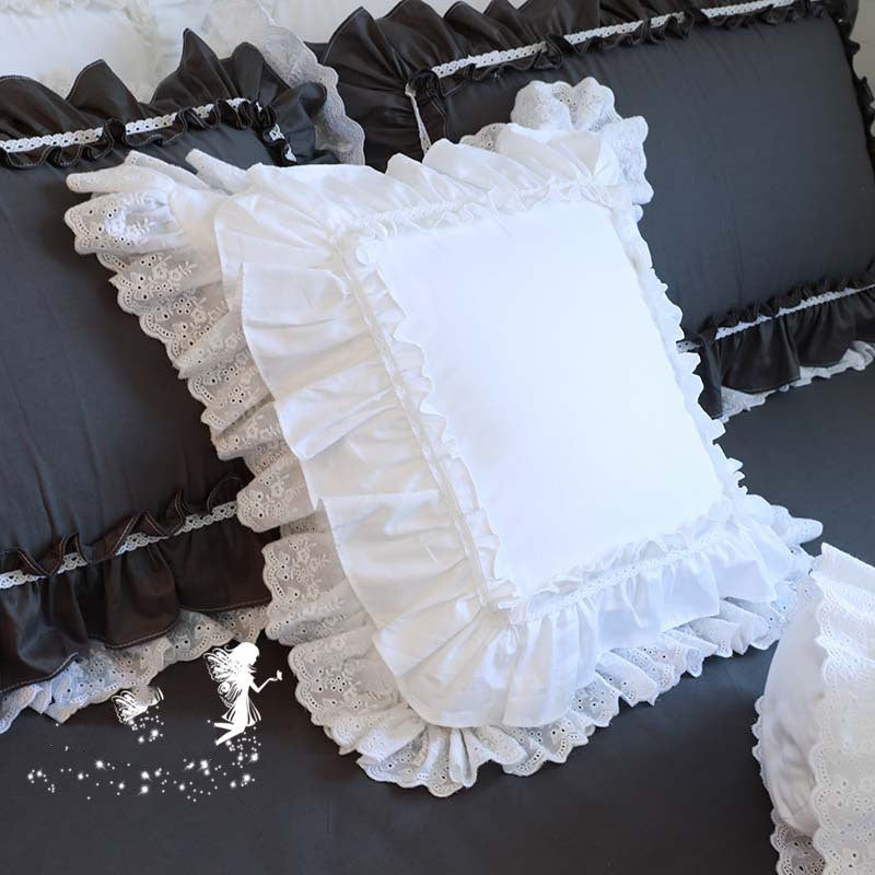 Top Luxury Khaki European Embroidery Cushion Cover Big Ruffle Lace Wrinkle Pillow Cover Cake Layers Princess Bedding Pillowcase - DropOnline.co