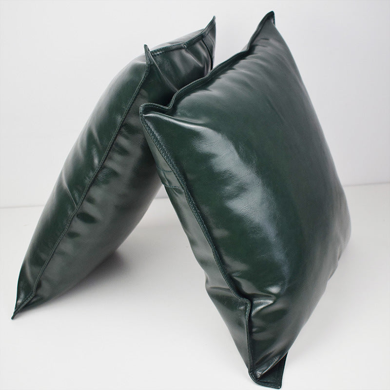 Pu Oil Wax Leather Cushion Cover Solid Color Luxury Simulation Leather Sofa Cushion Pillowcase - DropOnline.co