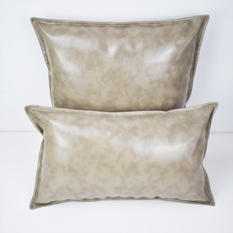 Pu Oil Wax Leather Cushion Cover Solid Color Luxury Simulation Leather Sofa Cushion Pillowcase - DropOnline.co