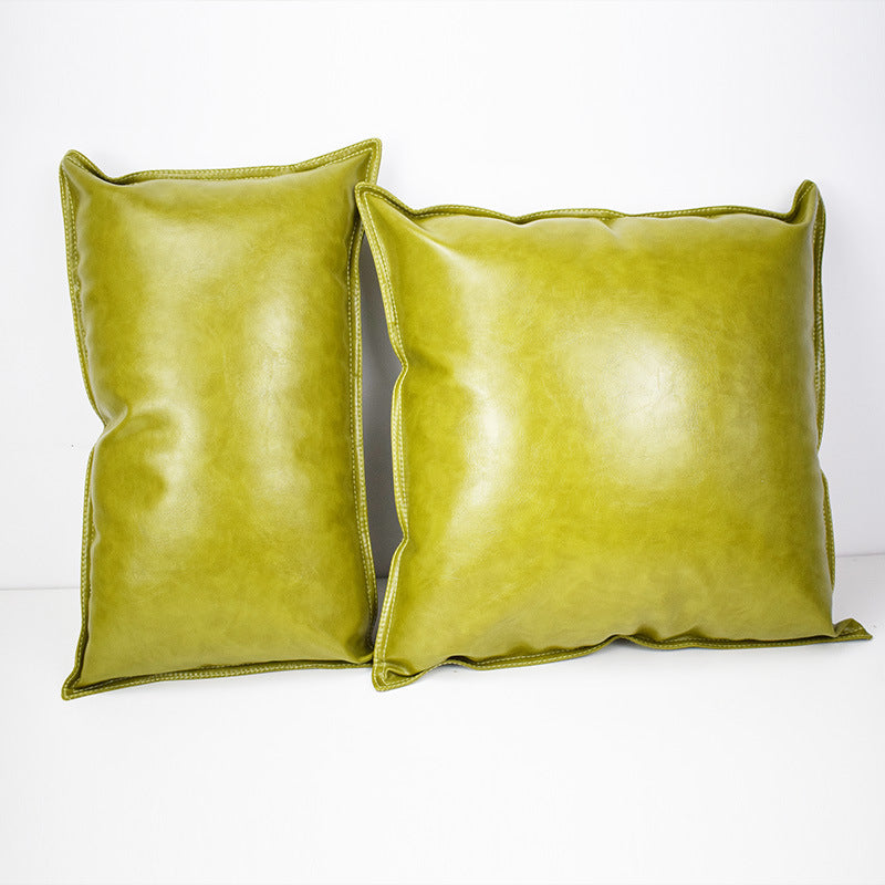 Pu Oil Wax Leather Cushion Cover Solid Color Luxury Simulation Leather Sofa Cushion Pillowcase - DropOnline.co