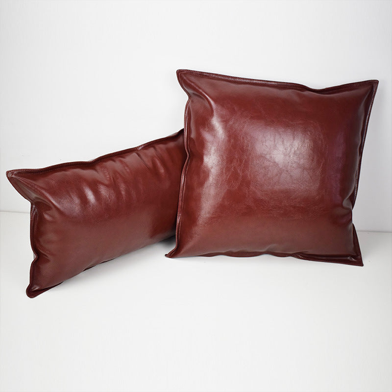 Pu Oil Wax Leather Cushion Cover Solid Color Luxury Simulation Leather Sofa Cushion Pillowcase - DropOnline.co