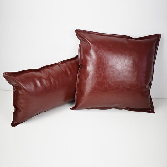 Pu Oil Wax Leather Cushion Cover Solid Color Luxury Simulation Leather Sofa Cushion Pillowcase - DropOnline.co
