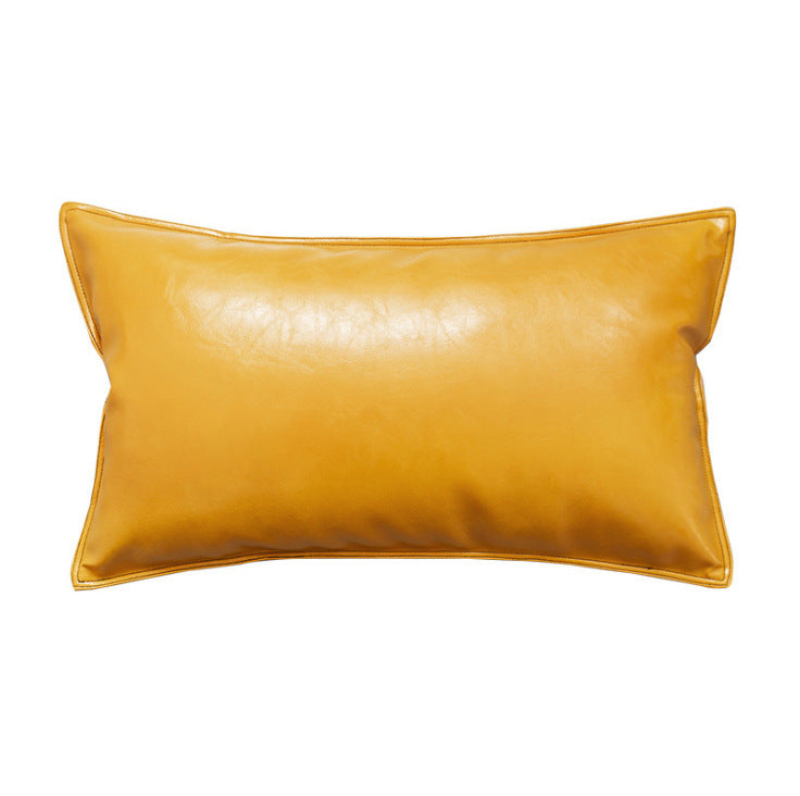 Pu Oil Wax Leather Cushion Cover Solid Color Luxury Simulation Leather Sofa Cushion Pillowcase - DropOnline.co
