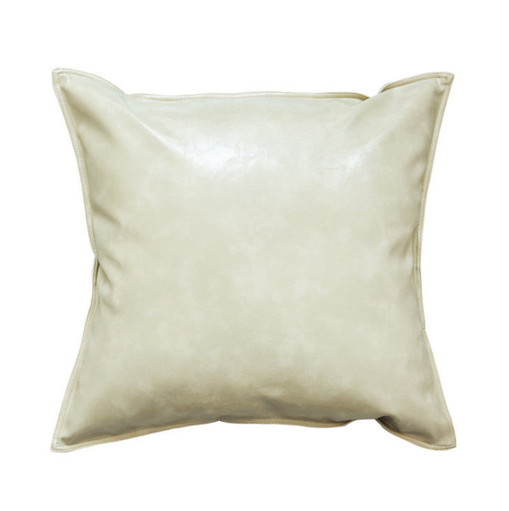 Pu Oil Wax Leather Cushion Cover Solid Color Luxury Simulation Leather Sofa Cushion Pillowcase - DropOnline.co