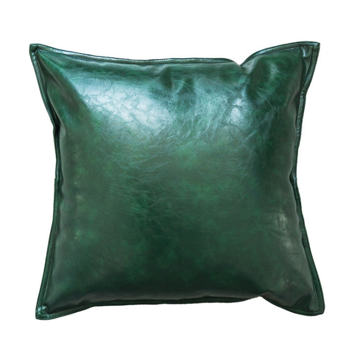 Pu Oil Wax Leather Cushion Cover Solid Color Luxury Simulation Leather Sofa Cushion Pillowcase - DropOnline.co