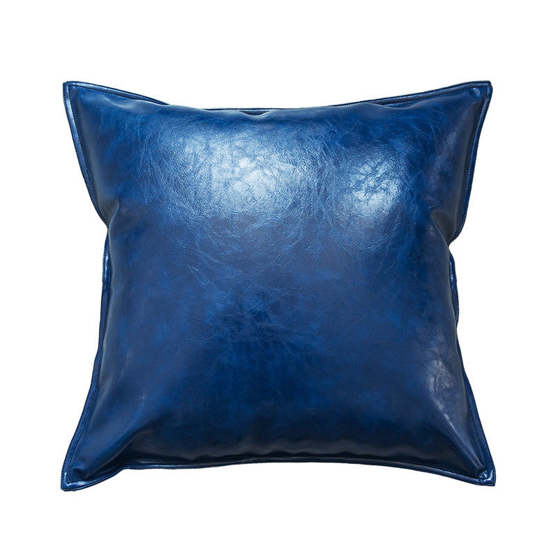Pu Oil Wax Leather Cushion Cover Solid Color Luxury Simulation Leather Sofa Cushion Pillowcase - DropOnline.co