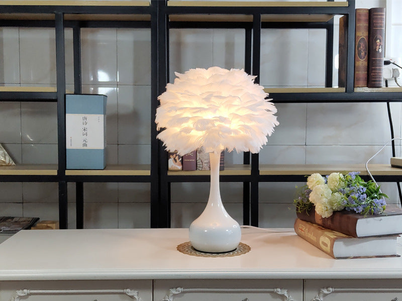 Luxury Feather Table Lamp Bedroom Bedside Light Nordic Ins Touch Dimming Desk Lights for Living Room Study Room Decor Lighting - DropOnline.co