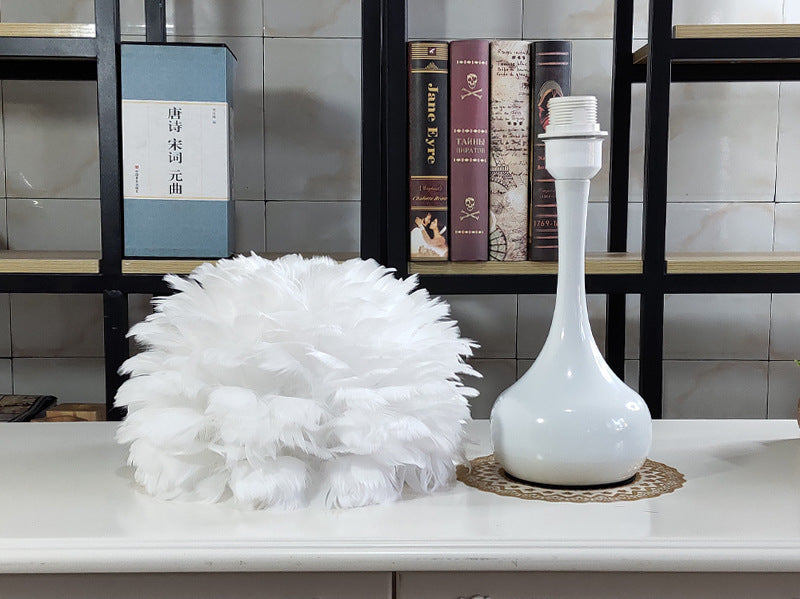 Luxury Feather Table Lamp Bedroom Bedside Light Nordic Ins Touch Dimming Desk Lights for Living Room Study Room Decor Lighting - DropOnline.co