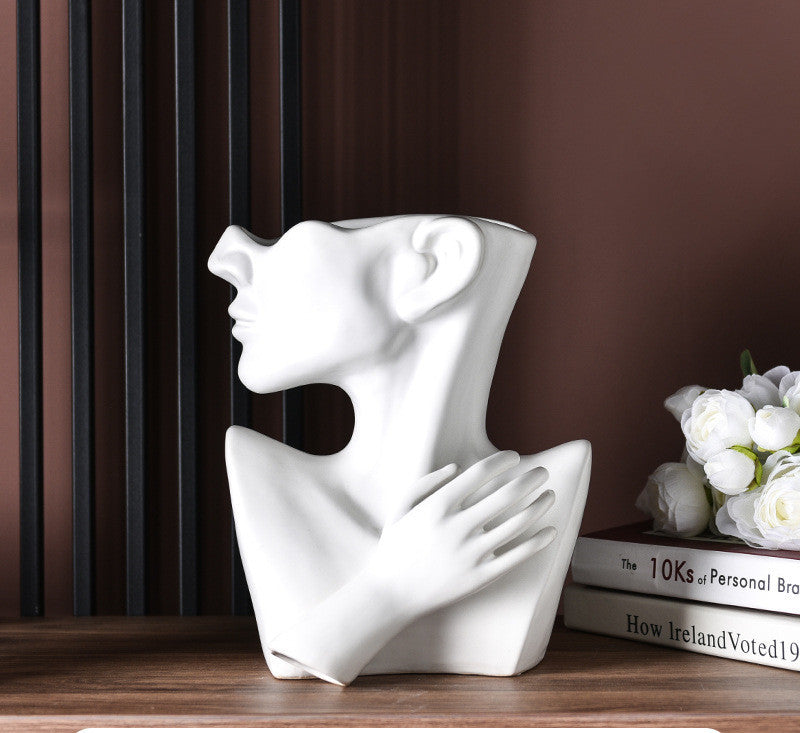 Modern Nordic Style Creative Portrait Vase Human Head Flower Vases Decorative Ornaments Resin Home Flowers Art Decor - DropOnline.co