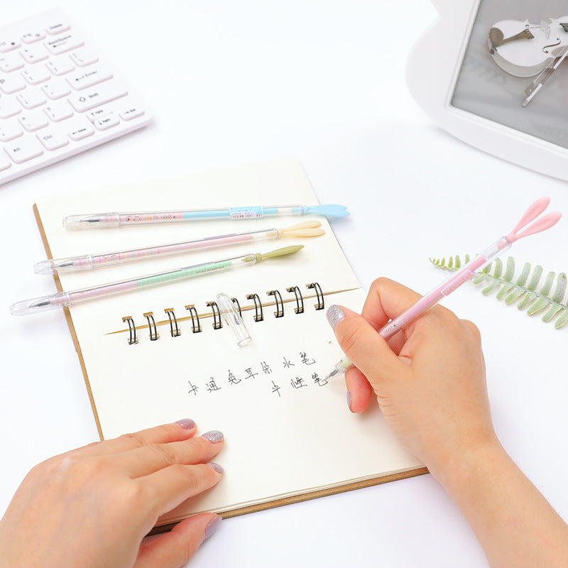 Cute Cartoon Small Fresh Luminous Rabbit Long Ears Signature Pen with Dust Plug Gel Pen, High-quality Pen - DropOnline.co