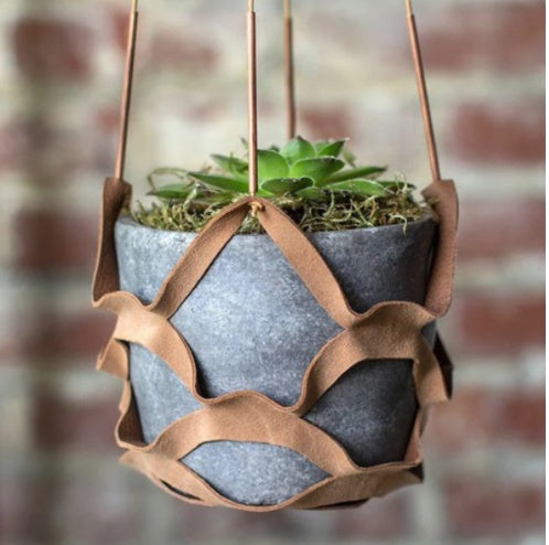 Leather Hanger Basket Macrame Wall Hanging Planter Shelf Decorative Flower Pot Holder Boho Home Decor for Small Plants - DropOnline.co