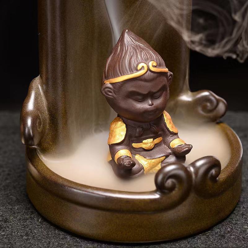 Monkey King Smoke Waterfall Censer Smoke Waterfall Ceramic Backflow Incense Burner Holder Creative Home Decor Gift Ornaments - DropOnline.co