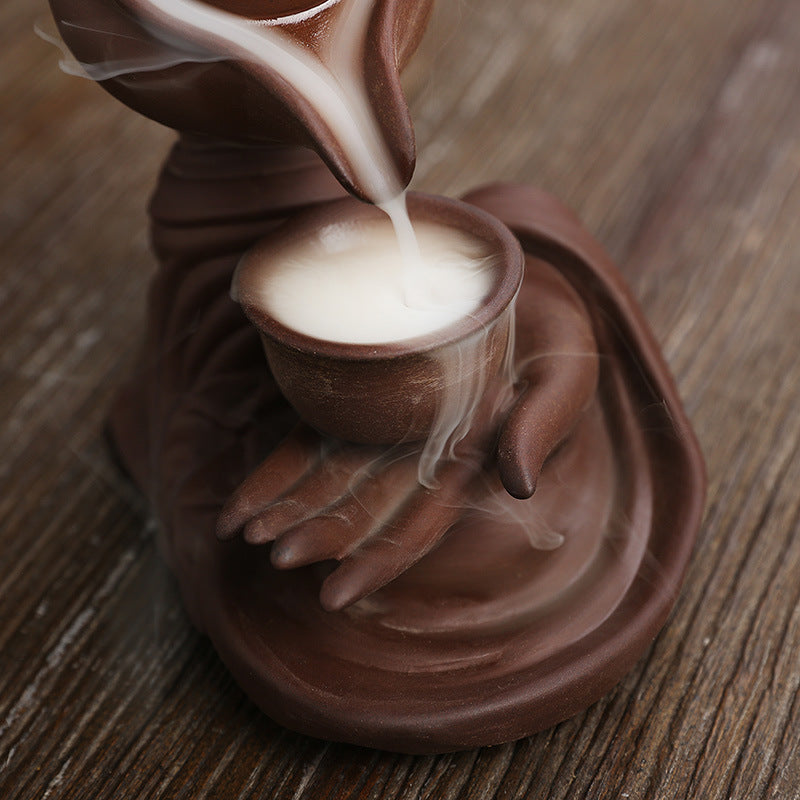 F Ceramic Waterfall Incense Burner Buddha Hand Censer Holder Indoor Smoke Backflow Incense Fountain Buddhist Altar Table Decor - DropOnline.co