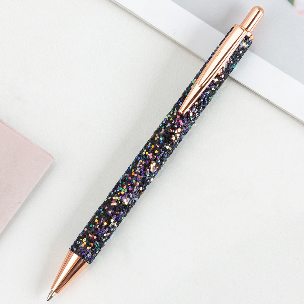Ins Metal Pen Pu Bag Diamond Pen Sequin Press Pen Customized Multi-Color Press Ballpoint Pen - DropOnline.co