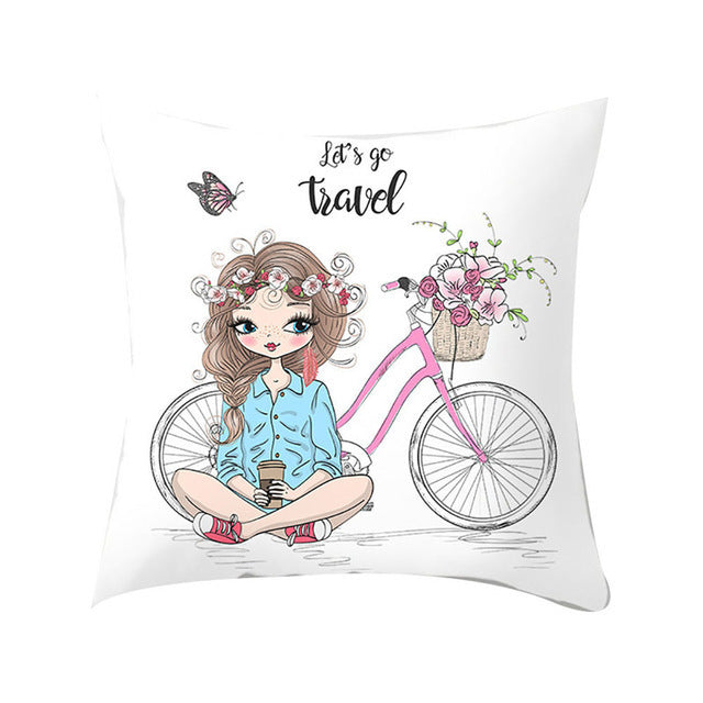 Cartoon Pretty Girl Pillow Cushion Cover Sand Pad Home - DropOnline.co