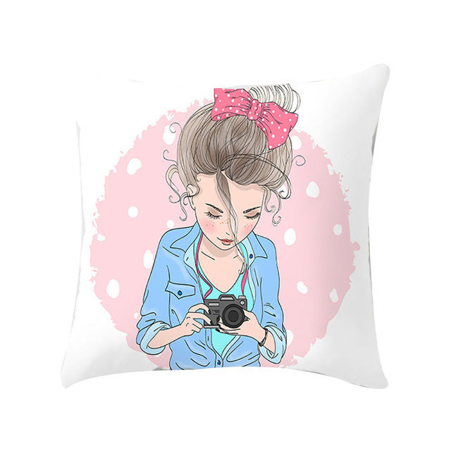 Cartoon Pretty Girl Pillow Cushion Cover Sand Pad Home - DropOnline.co