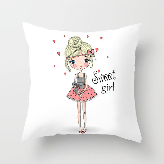 Cartoon Pretty Girl Pillow Cushion Cover Sand Pad Home - DropOnline.co