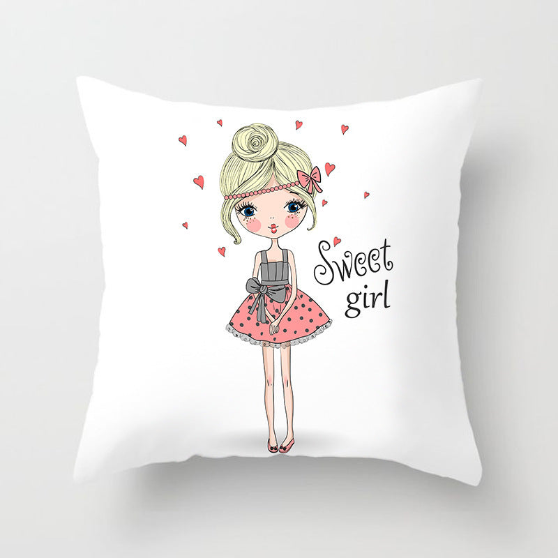 Cartoon Pretty Girl Pillow Cushion Cover Sand Pad Home - DropOnline.co