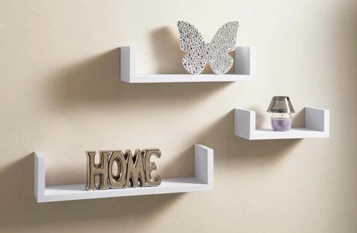 3-Piece Wood Shelf U-Shelf Set Wall-Mounted Decorative-White Quality Storage Home Office Kitchen Decor Wood Home Furniture - DropOnline.co