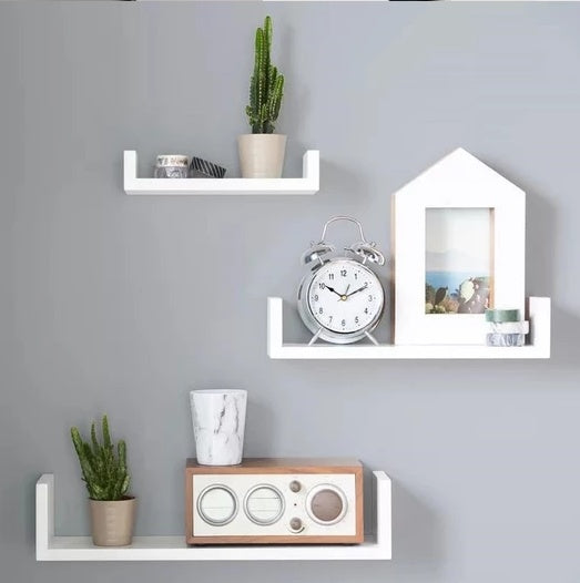 3-Piece Wood Shelf U-Shelf Set Wall-Mounted Decorative-White Quality Storage Home Office Kitchen Decor Wood Home Furniture - DropOnline.co