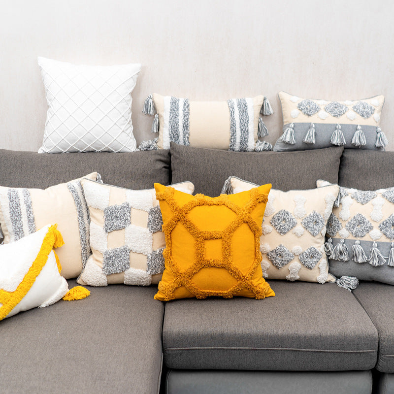 Flow Sofa Throw Pillow Chair Cushion Lumbar Pillow Tassel Moroccan Office Cushion - DropOnline.co