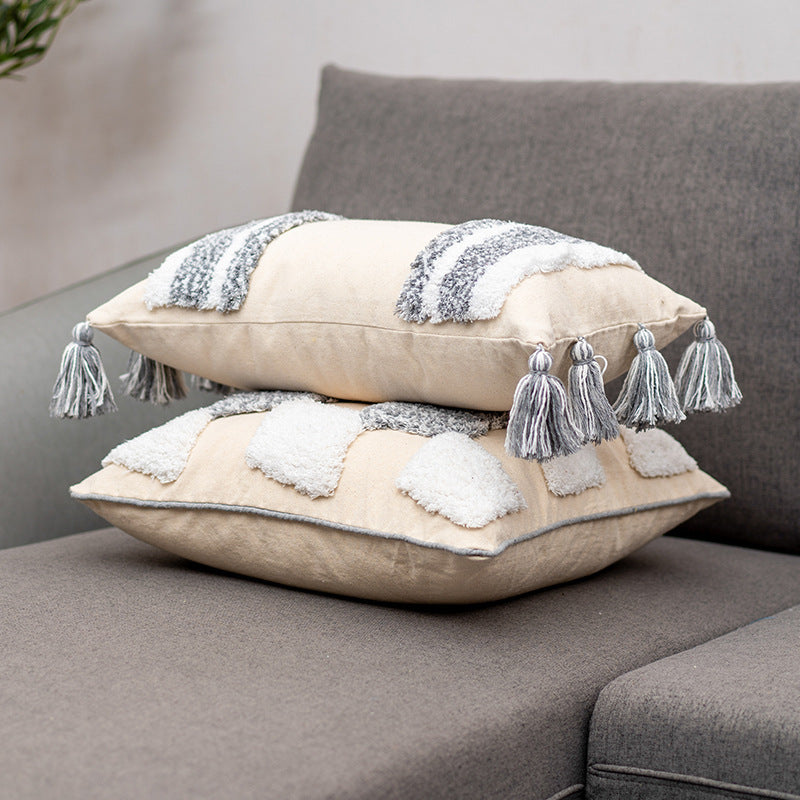 Flow Sofa Throw Pillow Chair Cushion Lumbar Pillow Tassel Moroccan Office Cushion - DropOnline.co