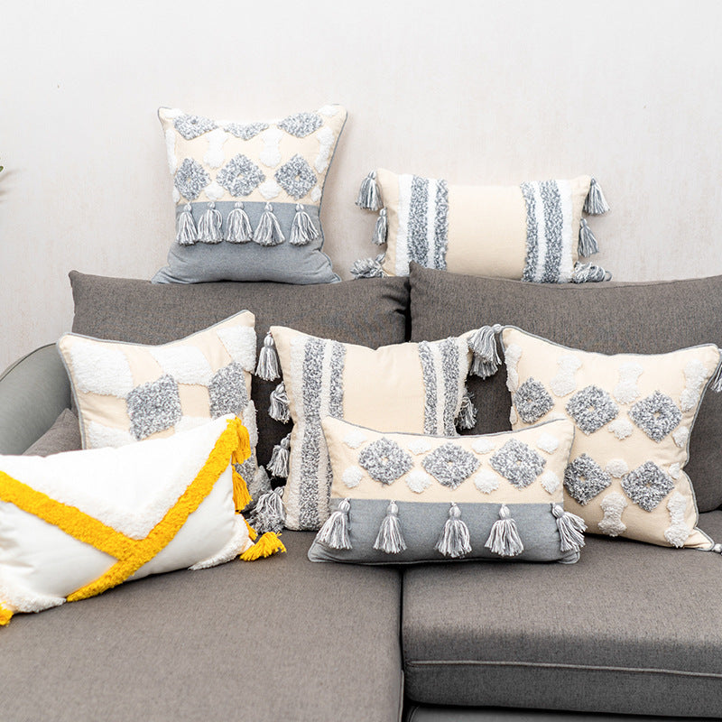 Flow Sofa Throw Pillow Chair Cushion Lumbar Pillow Tassel Moroccan Office Cushion - DropOnline.co