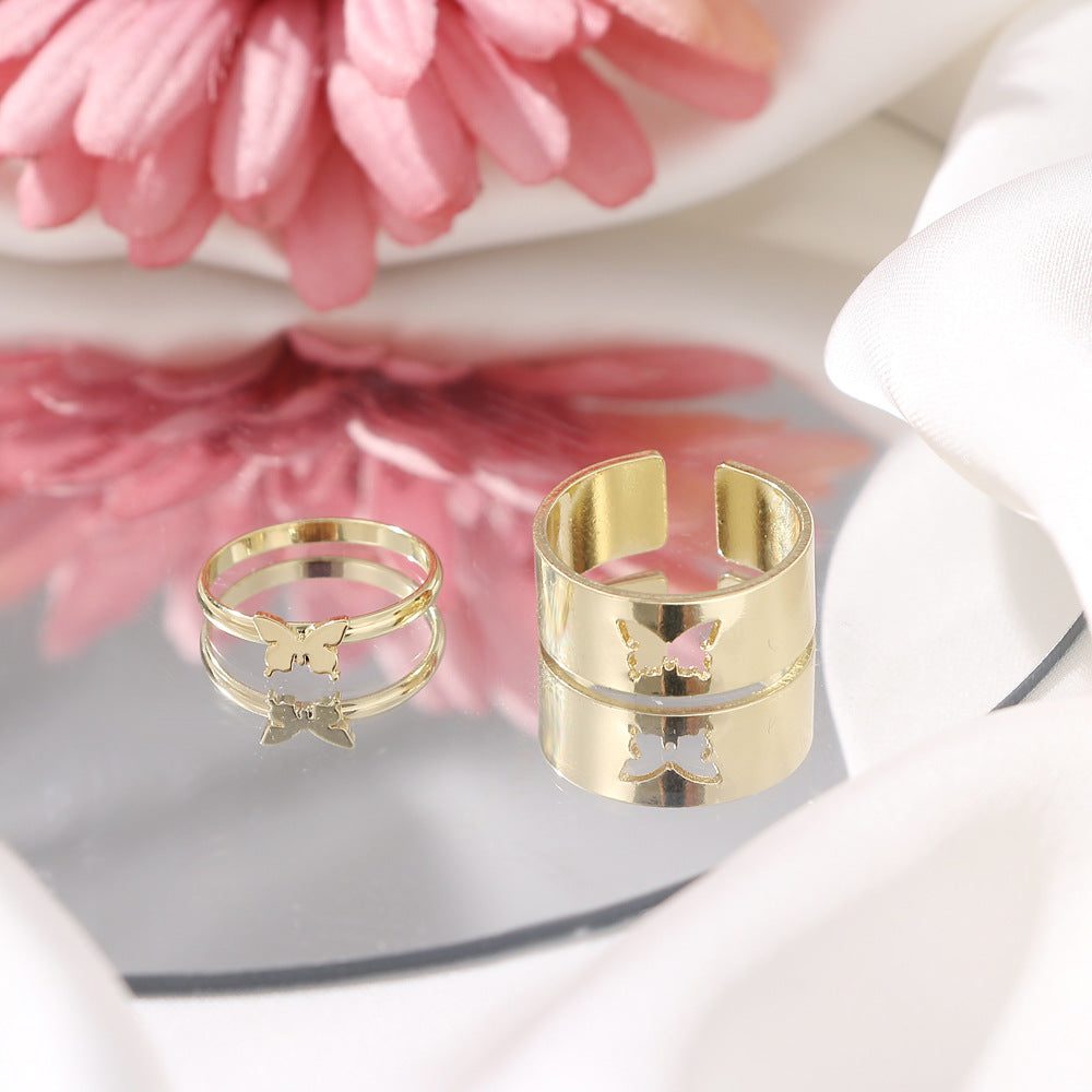 Hot Selling Creative Personality Butterfly 2-Piece Ring Set - Punk Style Couple Rings - DropOnline.co