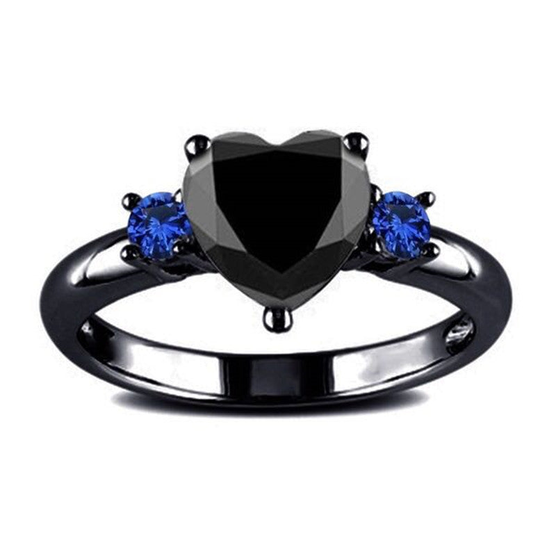 Black Heart Gemstone Diamond Wedding Ring - Gothic Romantic Engagement Ring - DropOnline.co