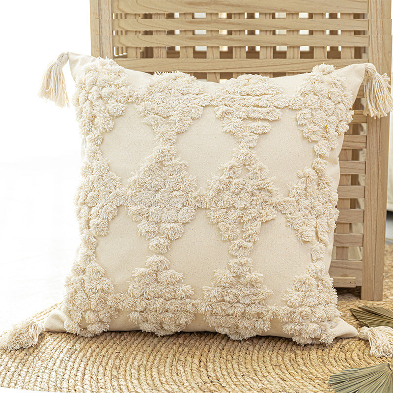 Home Furnishing Tufted Throw Pillow With Tassels Sofa Pillow Cushion - DropOnline.co
