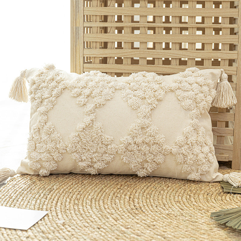 Home Furnishing Tufted Throw Pillow With Tassels Sofa Pillow Cushion - DropOnline.co