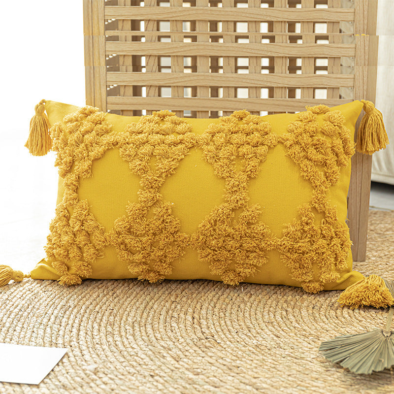 Home Furnishing Tufted Throw Pillow With Tassels Sofa Pillow Cushion - DropOnline.co