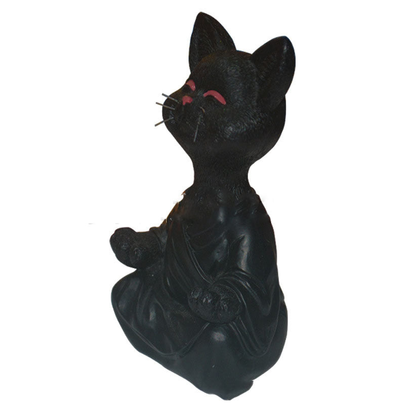 Whimsical Black Buddha Cat Figurine Meditation Yoga Collectible Happy Cat Decor Home Garden Decoration Garden Ornament - DropOnline.co