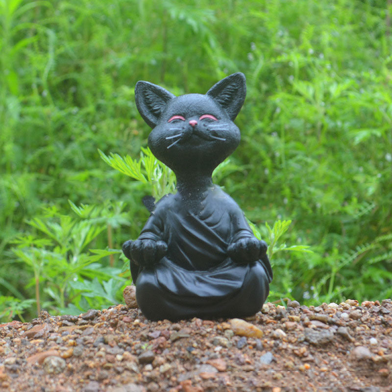 Whimsical Black Buddha Cat Figurine Meditation Yoga Collectible Happy Cat Decor Home Garden Decoration Garden Ornament - DropOnline.co