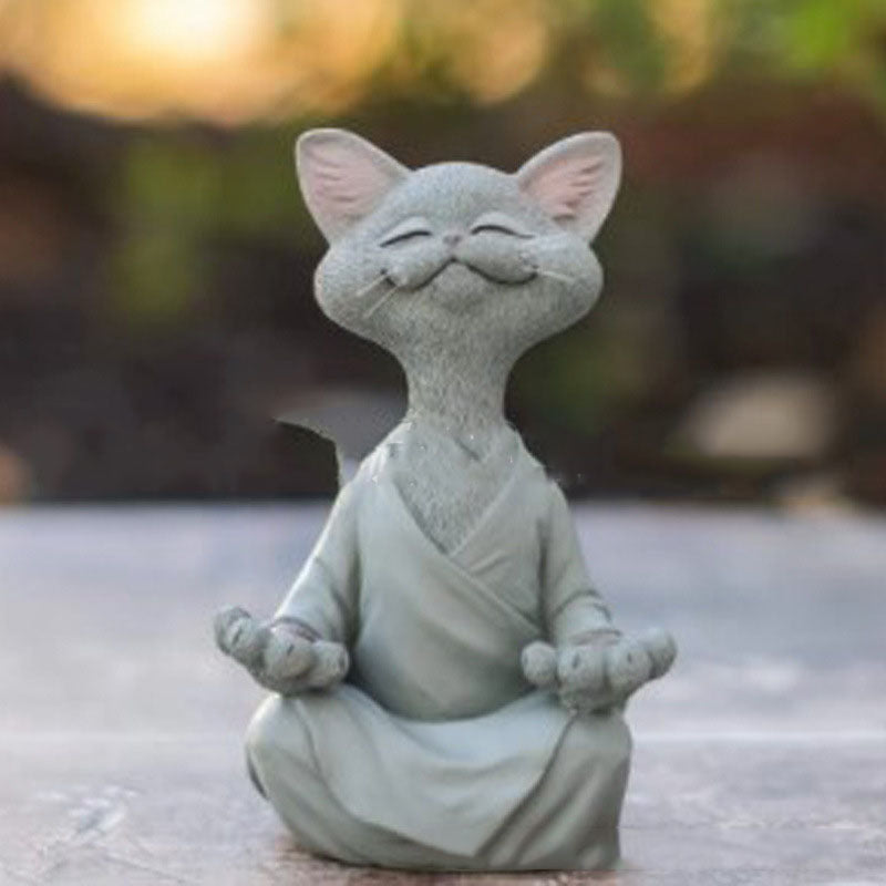 Whimsical Black Buddha Cat Figurine Meditation Yoga Collectible Happy Cat Decor Home Garden Decoration Garden Ornament - DropOnline.co