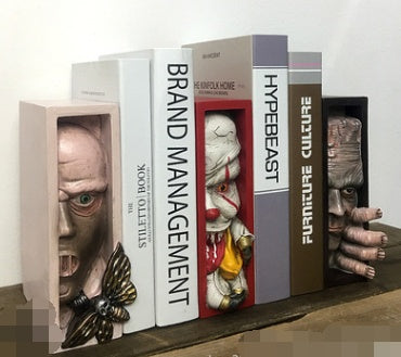 Horror Peeping On The Bookshelf Human Face Resin Bookends Bookstand Sculpture Collecting Cd Albums Bookshelf Decor - DropOnline.co