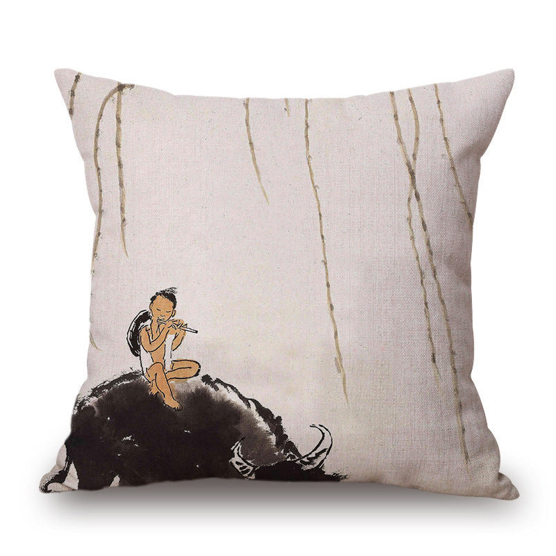Retro Ink Painting Cushion Cover Chinese - DropOnline.co