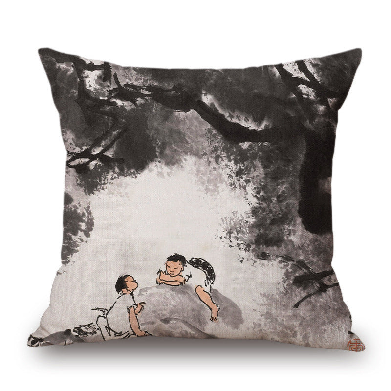 Retro Ink Painting Cushion Cover Chinese - DropOnline.co