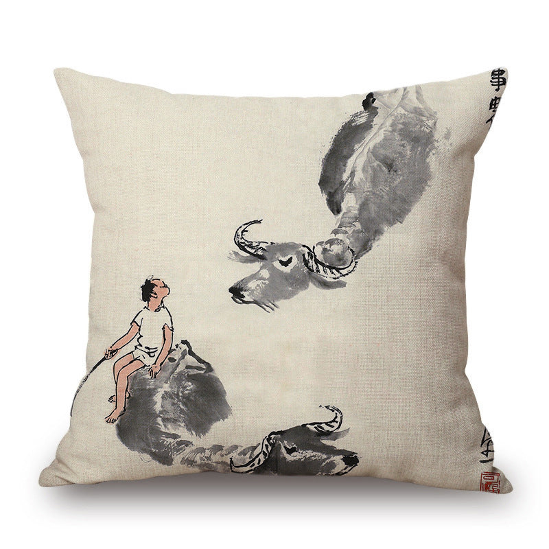 Retro Ink Painting Cushion Cover Chinese - DropOnline.co