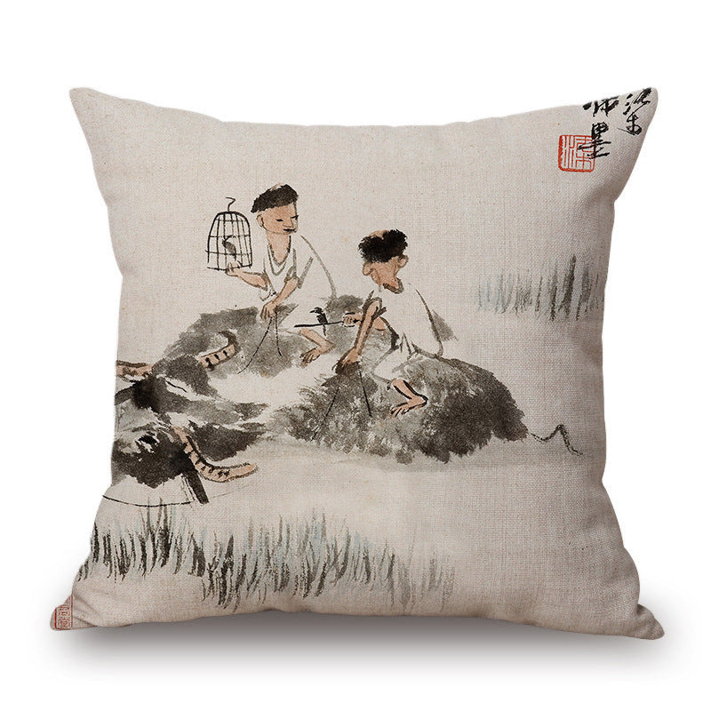 Retro Ink Painting Cushion Cover Chinese - DropOnline.co