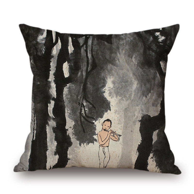 Retro Ink Painting Cushion Cover Chinese - DropOnline.co