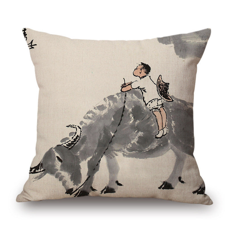 Retro Ink Painting Cushion Cover Chinese - DropOnline.co