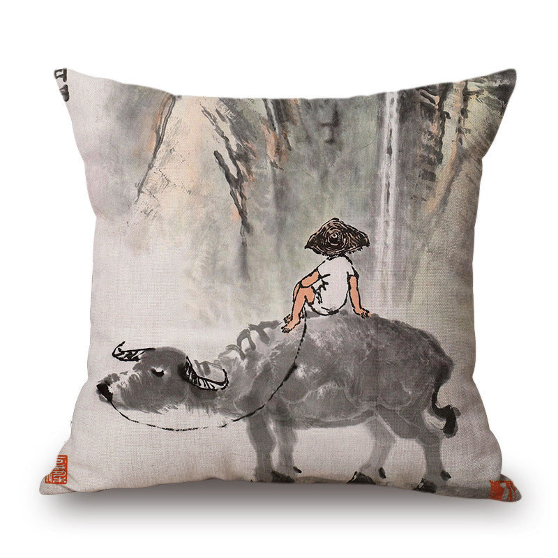 Retro Ink Painting Cushion Cover Chinese - DropOnline.co